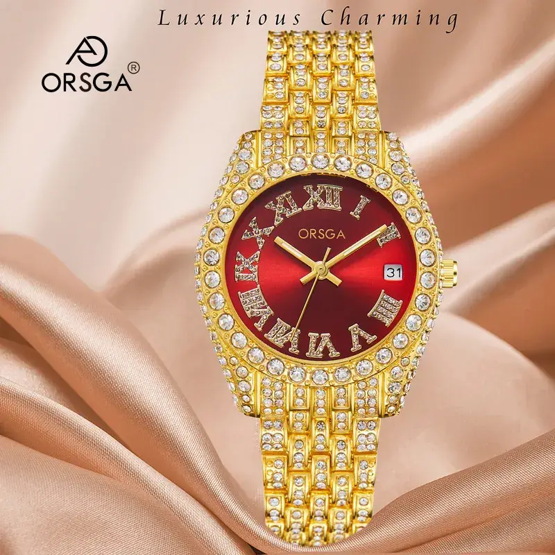 ORSGA Red Diamond Women's Luxury Calendar Watch