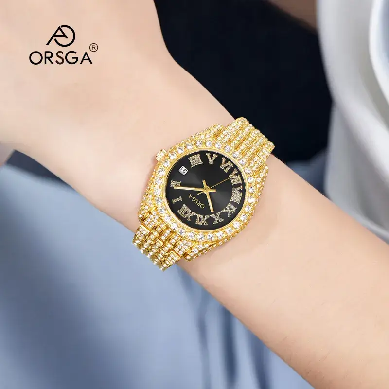 ORSGA Red Diamond Women's Luxury Calendar Watch