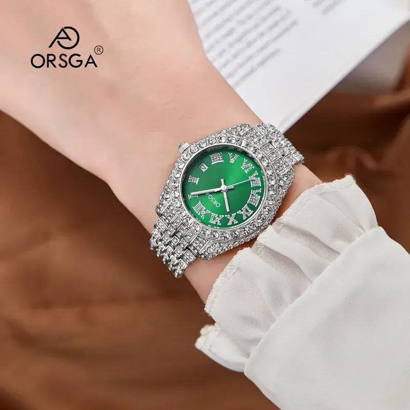 ORSGA Red Diamond Women's Luxury Calendar Watch