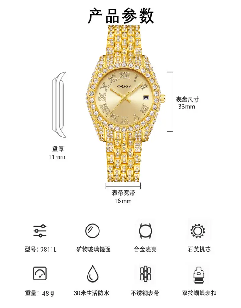 ORSGA Red Diamond Women's Luxury Calendar Watch — feature 12