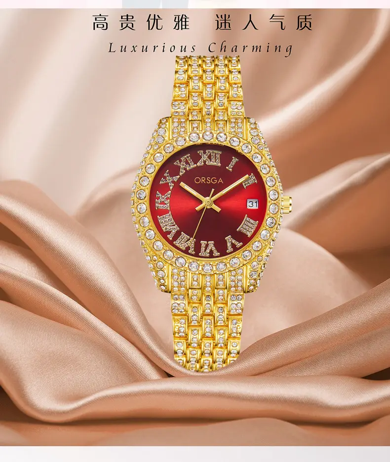ORSGA Red Diamond Women's Luxury Calendar Watch — feature 5