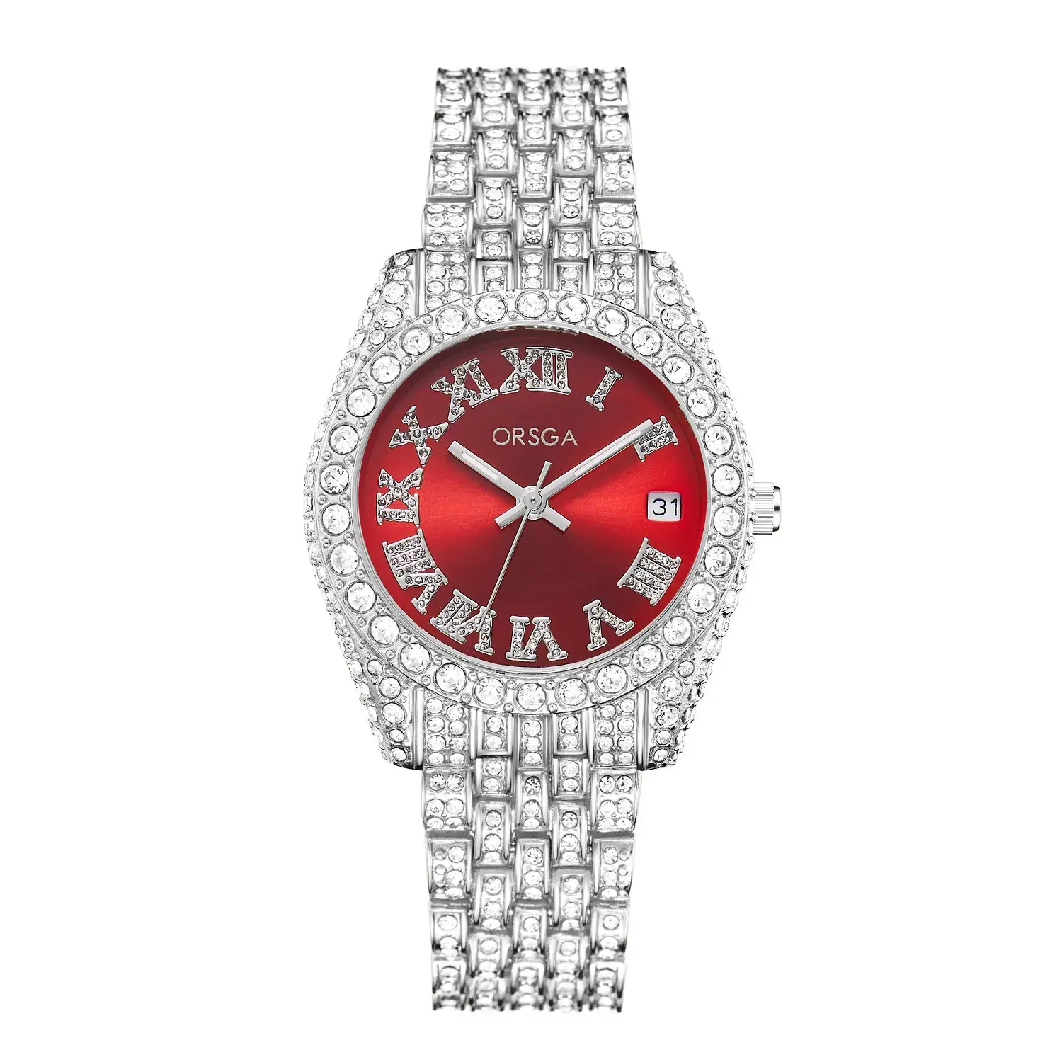 ORSGA Red Diamond Women's Luxury Calendar Watch