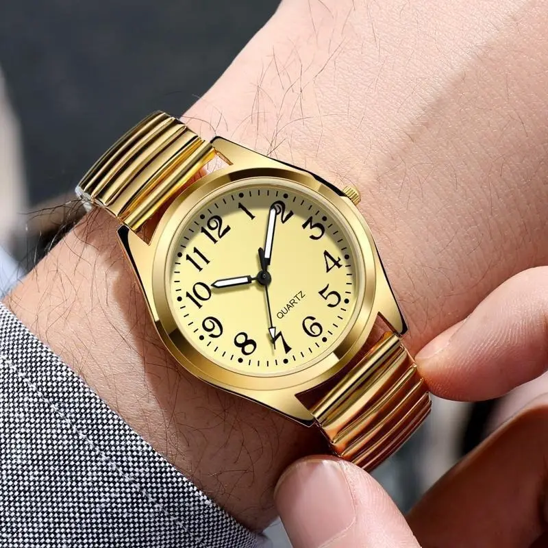 Middle-Aged and Elderly Elastic Spring Strap Elderly Watches Men and Women Large Digital Waterproof Luminous Quartz Watches Wholesale