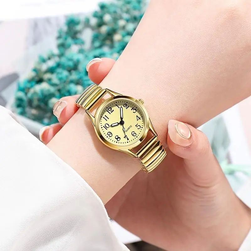 Middle-Aged and Elderly Elastic Spring Strap Elderly Watches Men and Women Large Digital Waterproof Luminous Quartz Watches Wholesale