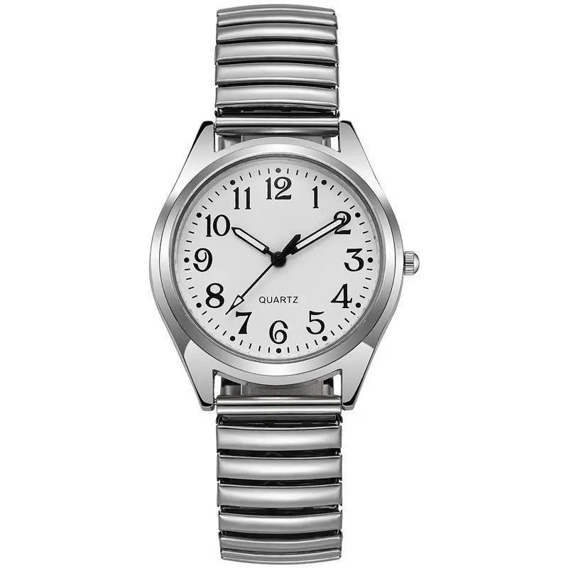 Middle-Aged and Elderly Elastic Spring Strap Elderly Watches Men and Women Large Digital Waterproof Luminous Quartz Watches Wholesale