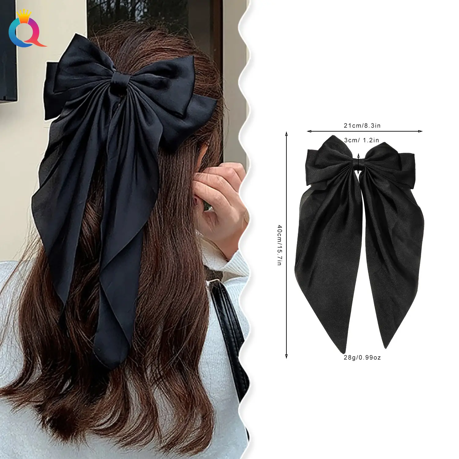 Black Bow Hairpin with Long Ribbon for Women - Image 15