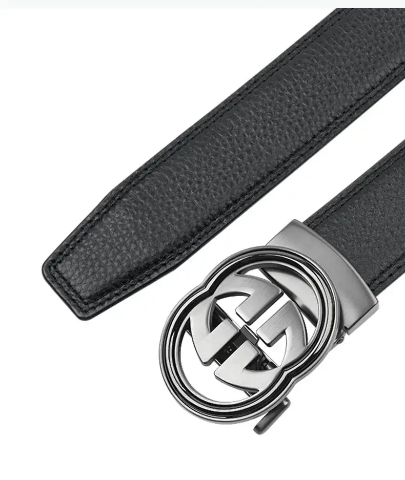 Men's Black Leather Belt with Logo Buckle — feature 14
