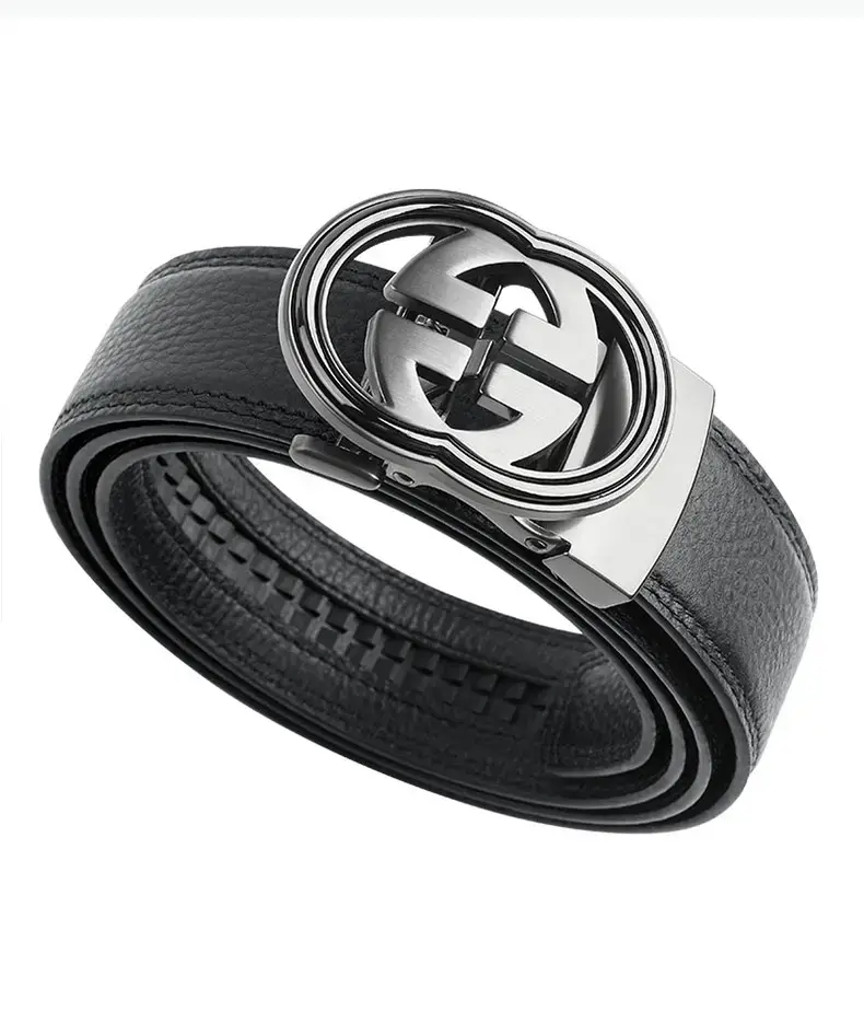 Men's Black Leather Belt with Logo Buckle — feature 15