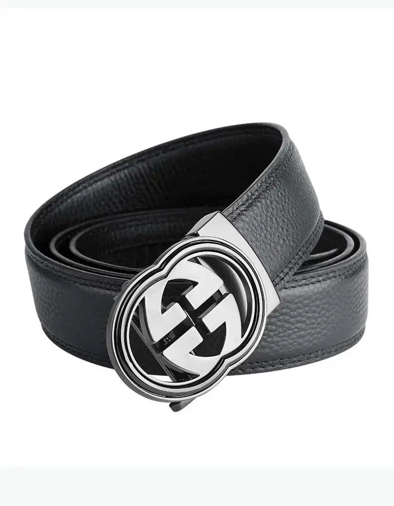 Men's Black Leather Belt with Logo Buckle — feature 16