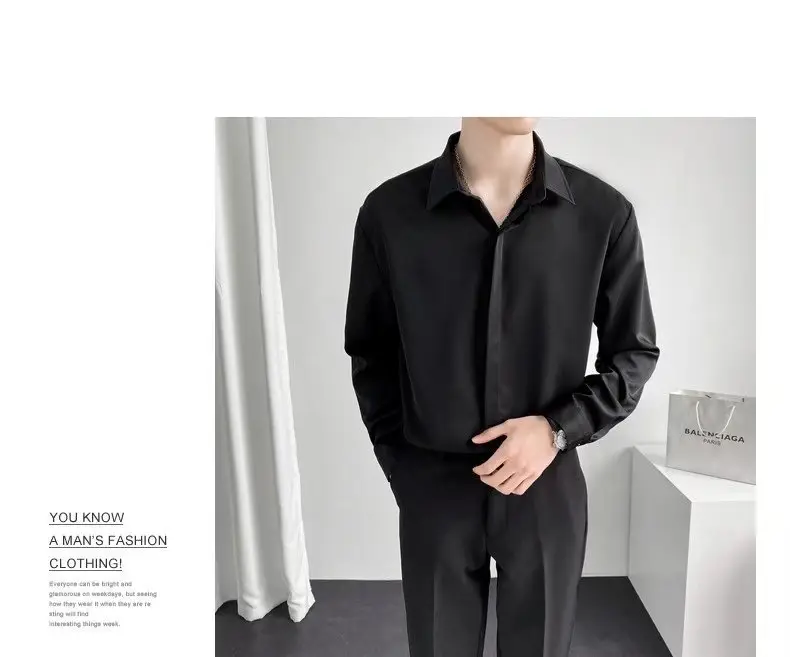 Men Black Textured Shirt & Pants Suit Plus Size Stretch Casual — feature 11