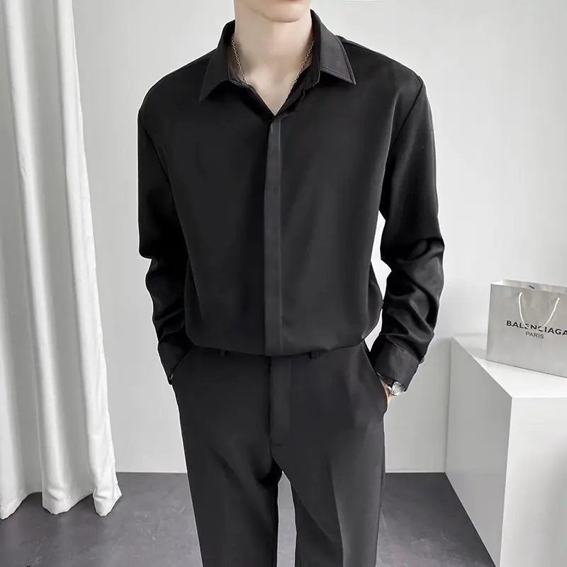 Men Black Textured Shirt & Pants Suit Plus Size Stretch Casual - Image 3