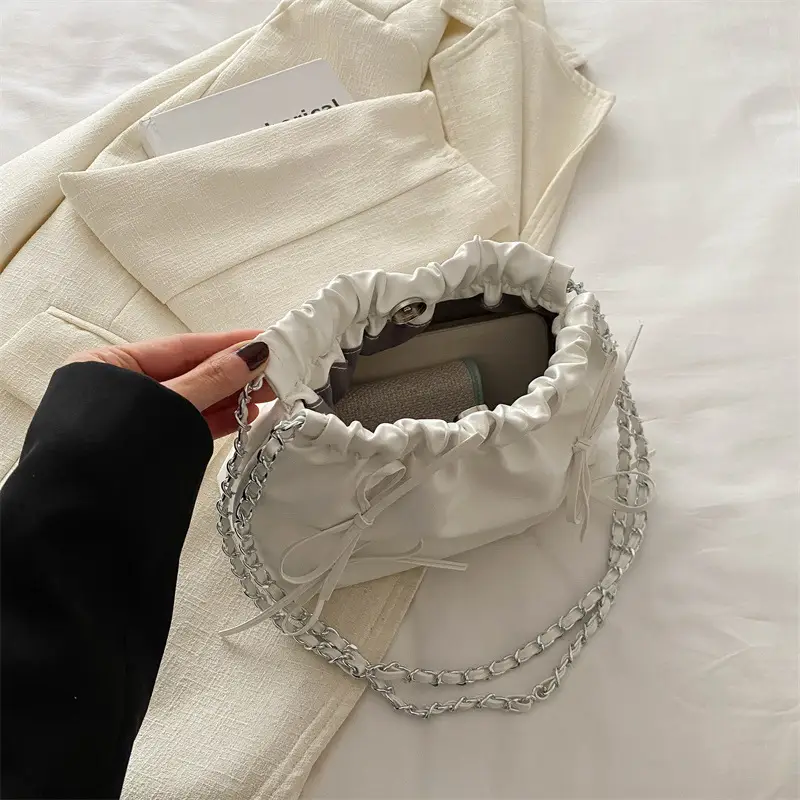 Women's Wrinkle Bag with Bow Chain 2024 Summer - Image 8
