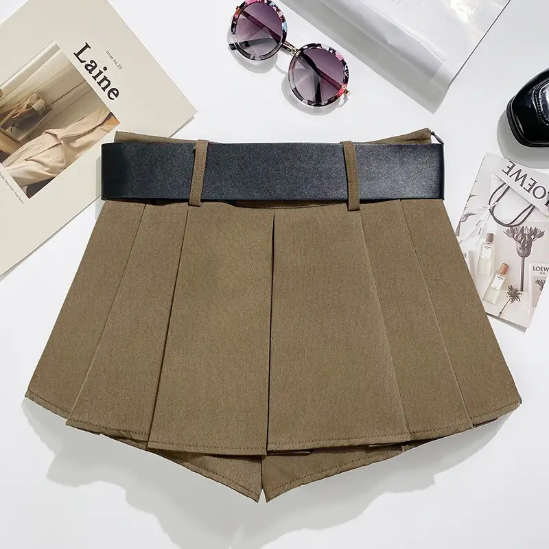 Korean Style Pleated Skirt with Belt for Women - Image 9