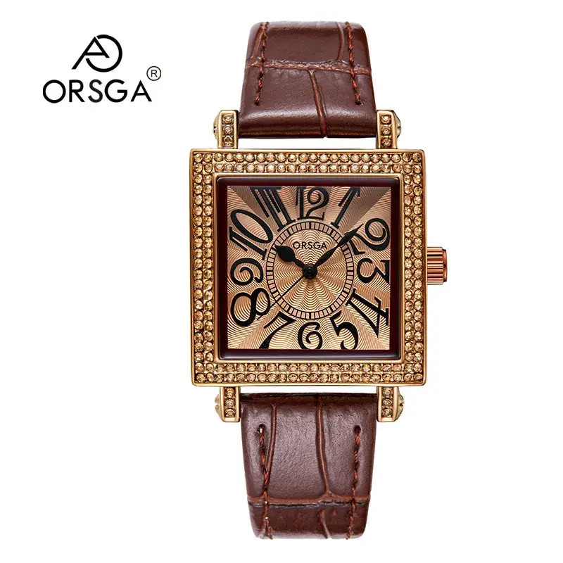 Oshige Square Watch Brown Diamond Encrusted Women's Quartz Watch - Image 5