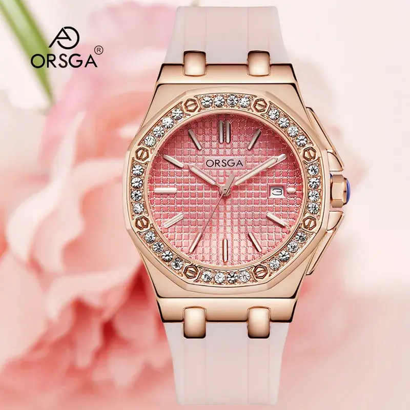 Women's Octagonal Gold Diamond Watch with Black Strap