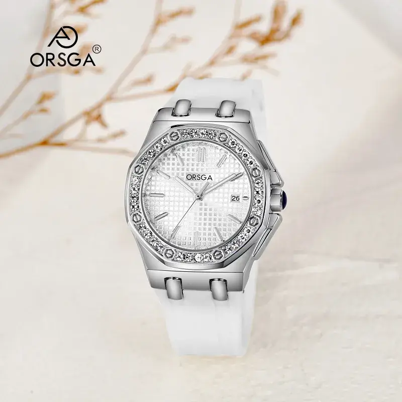 Women's Octagonal Gold Diamond Watch with Black Strap