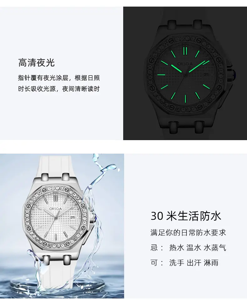 Women's Octagonal Gold Diamond Watch with Black Strap — feature 11