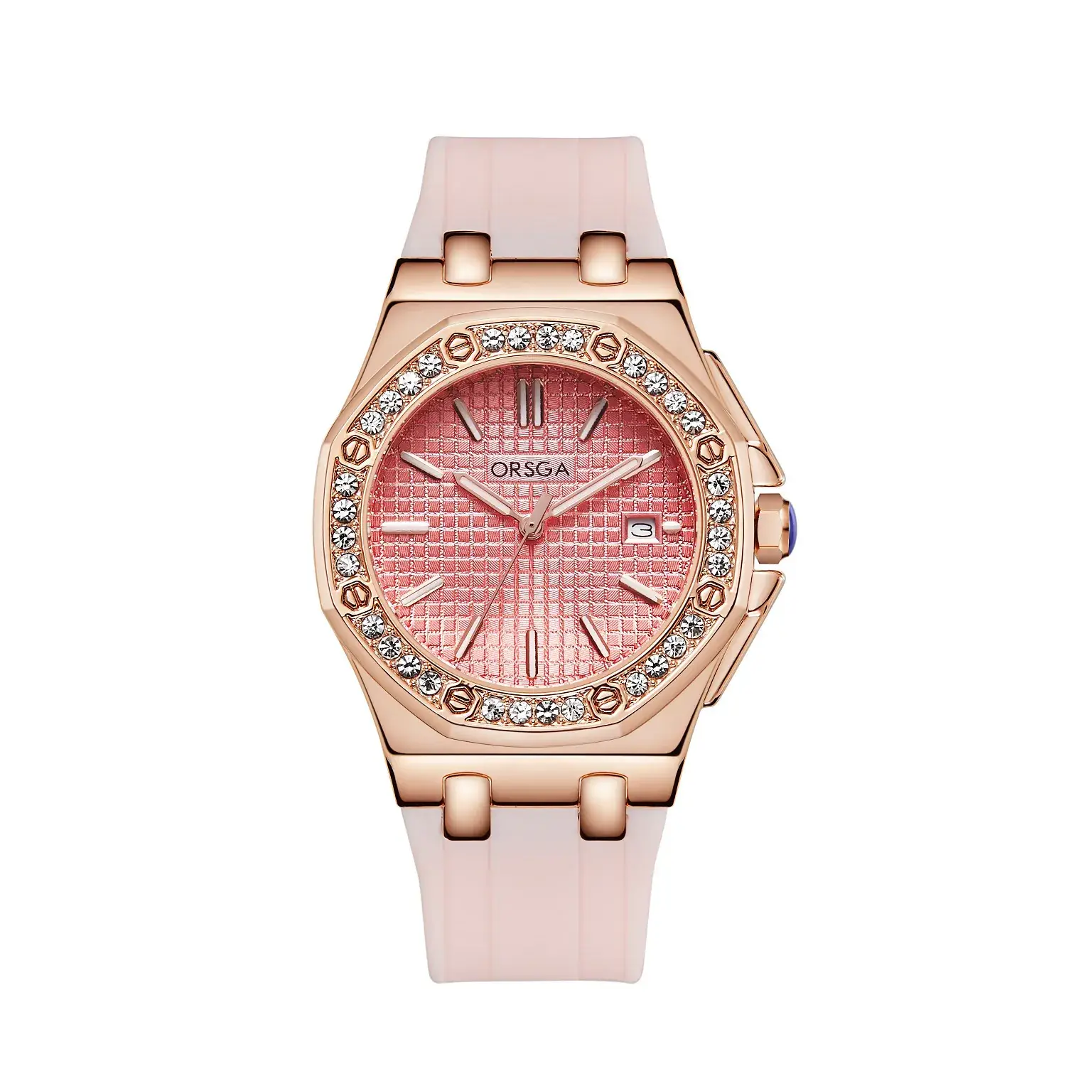 Women's Octagonal Gold Diamond Watch with Black Strap