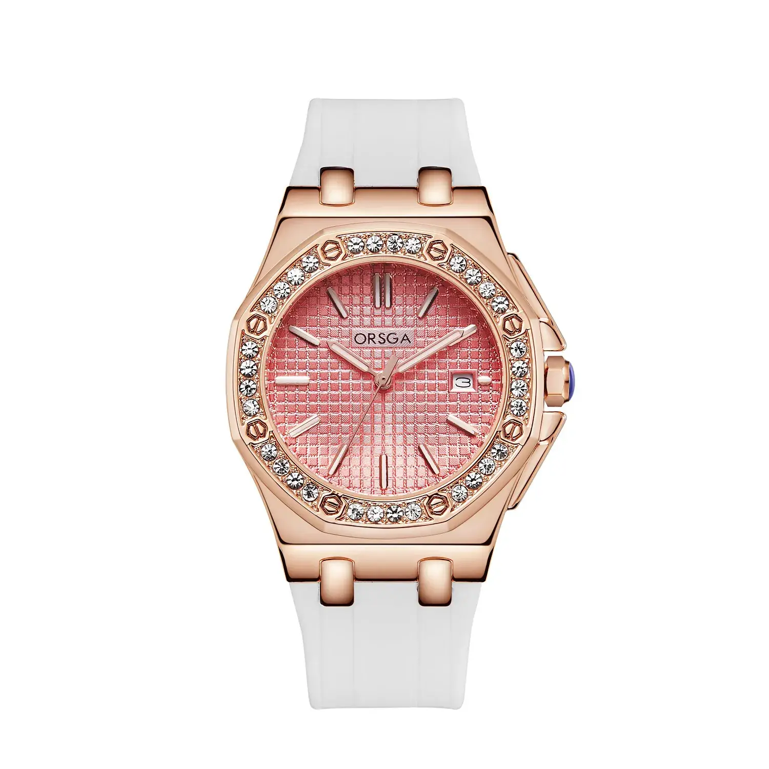 Women's Octagonal Gold Diamond Watch with Black Strap
