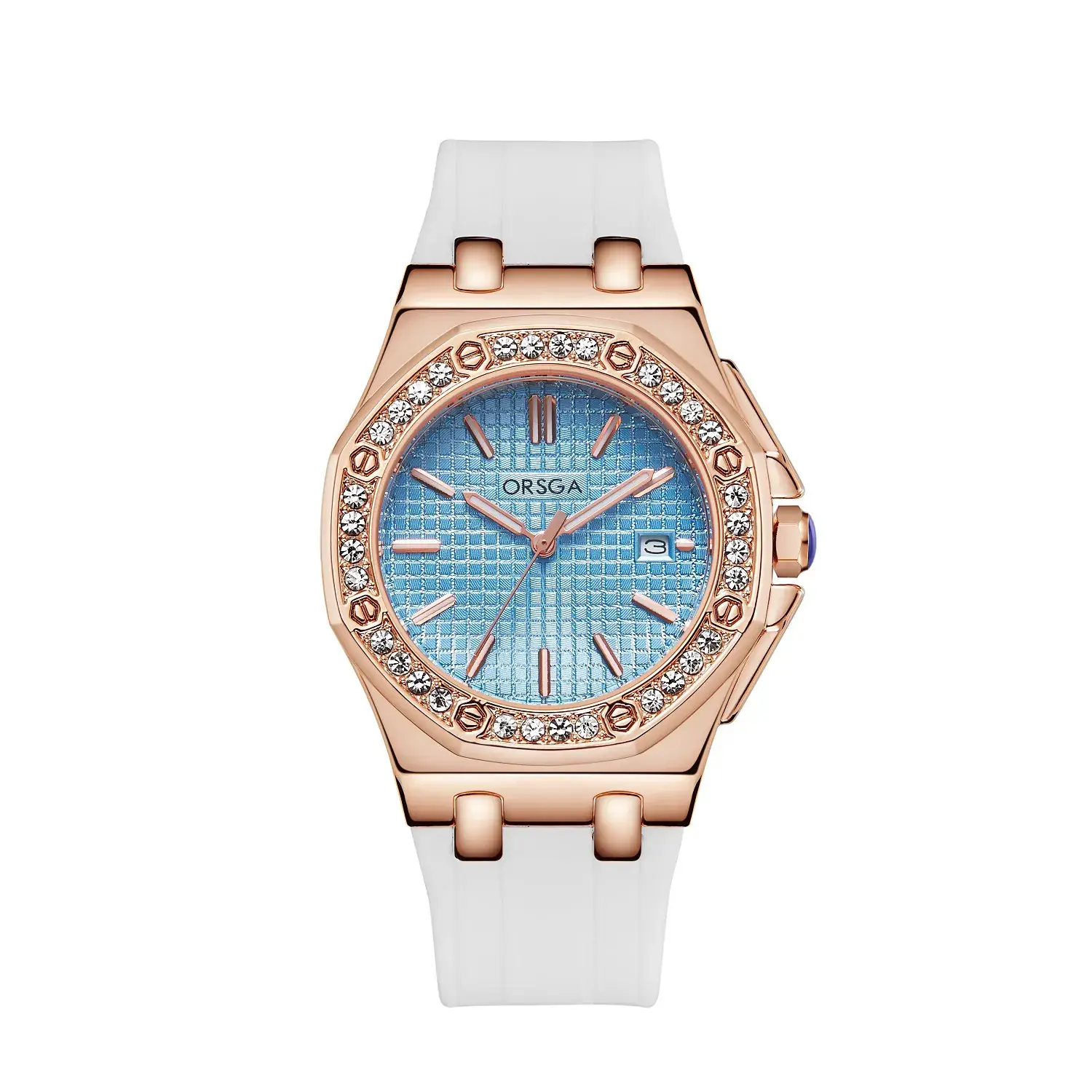 Women's Octagonal Gold Diamond Watch with Black Strap
