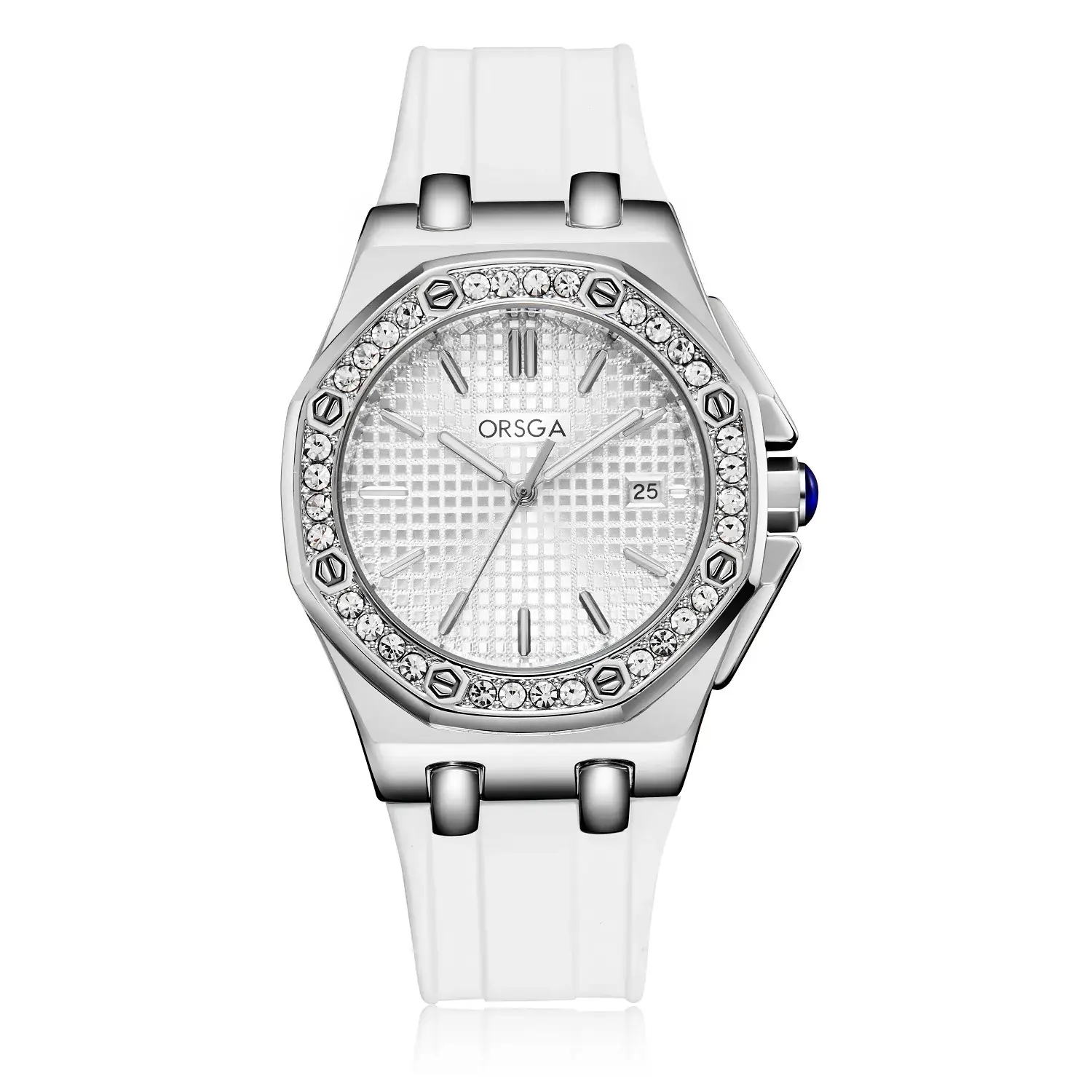 Women's Octagonal Gold Diamond Watch with Black Strap