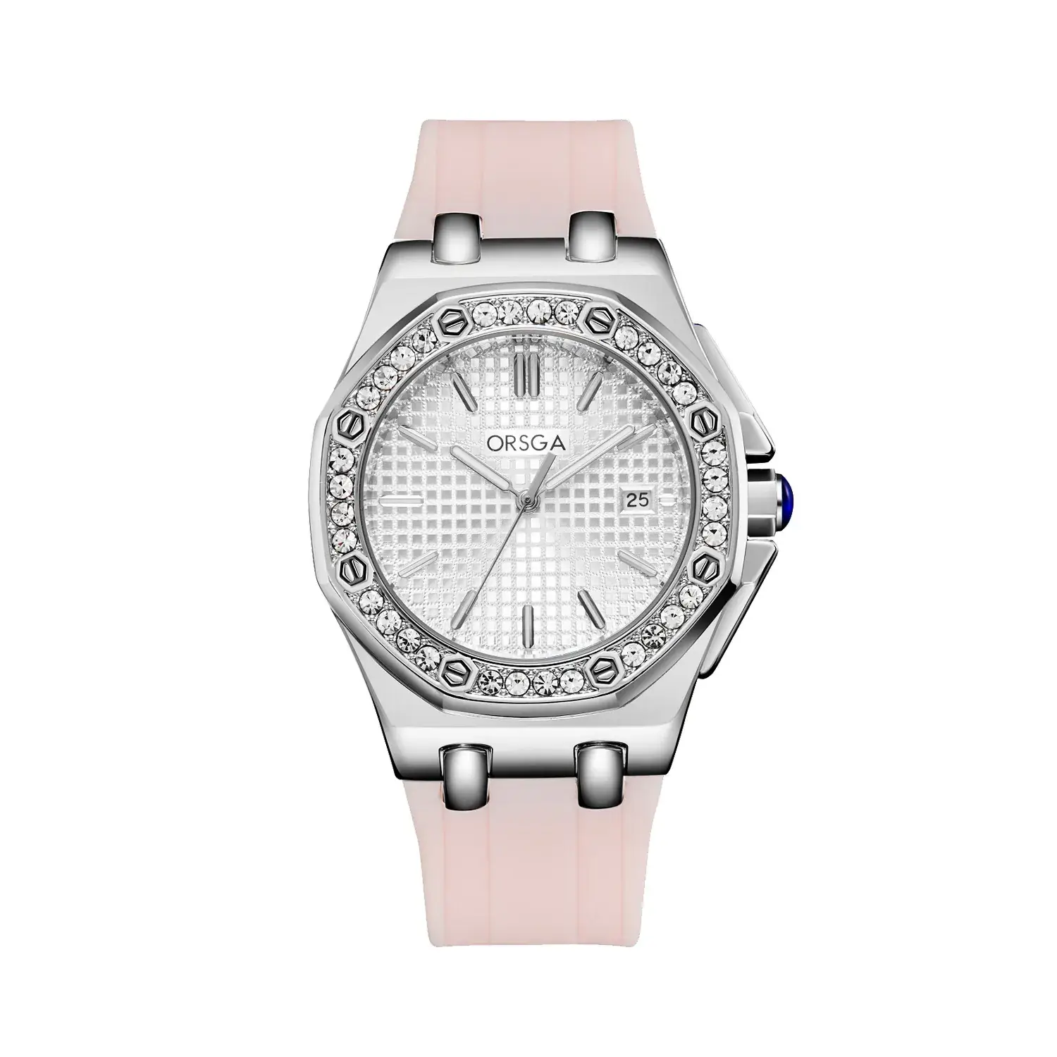 Women's Octagonal Gold Diamond Watch with Black Strap