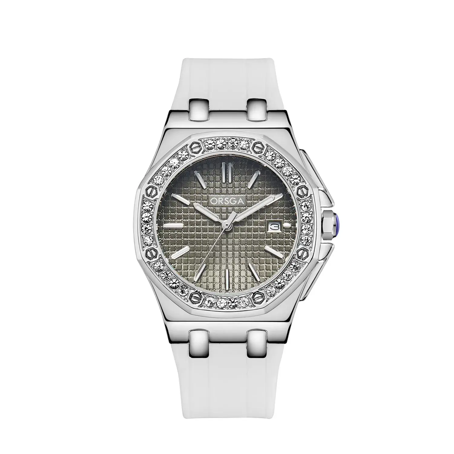 Women's Octagonal Gold Diamond Watch with Black Strap