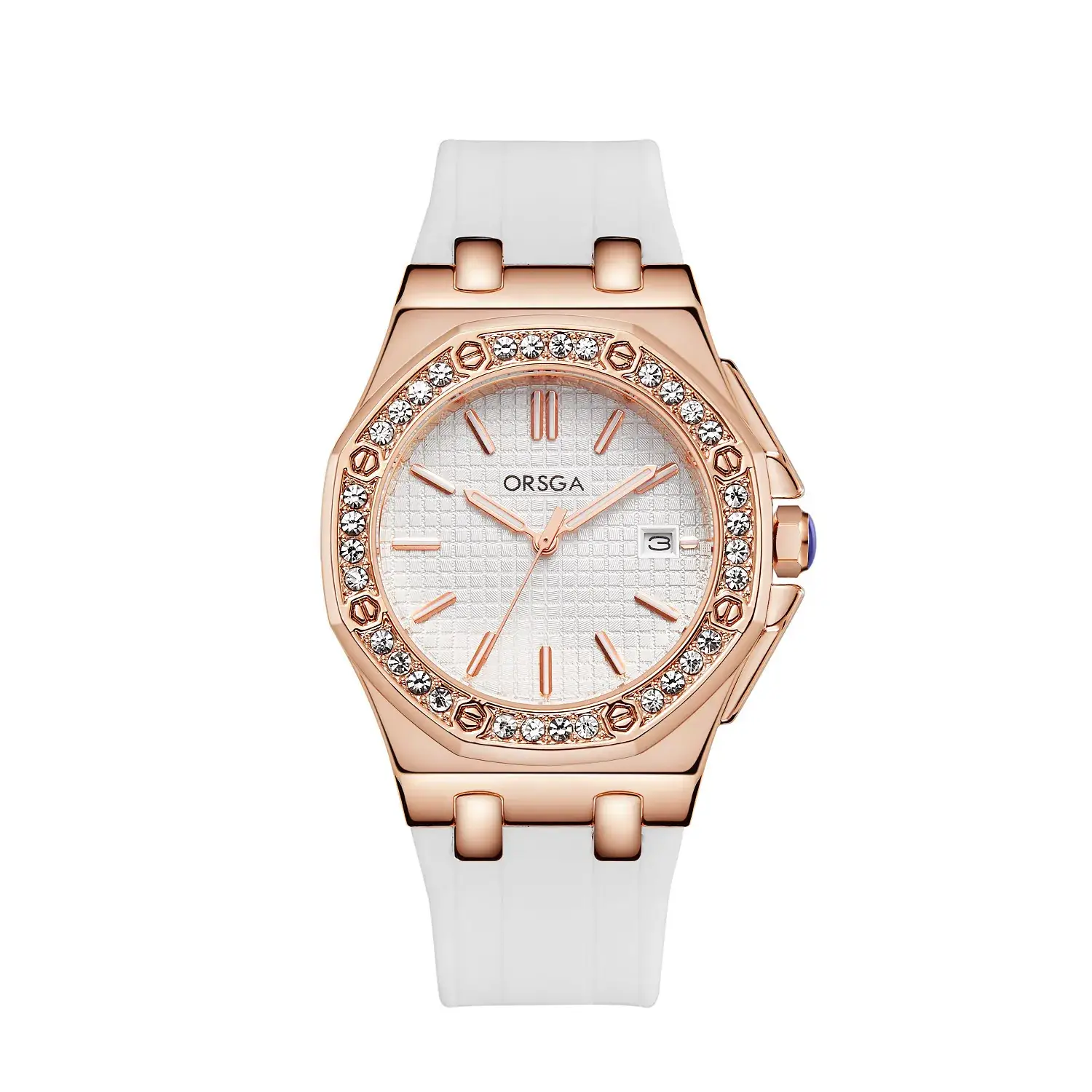 Women's Octagonal Gold Diamond Watch with Black Strap