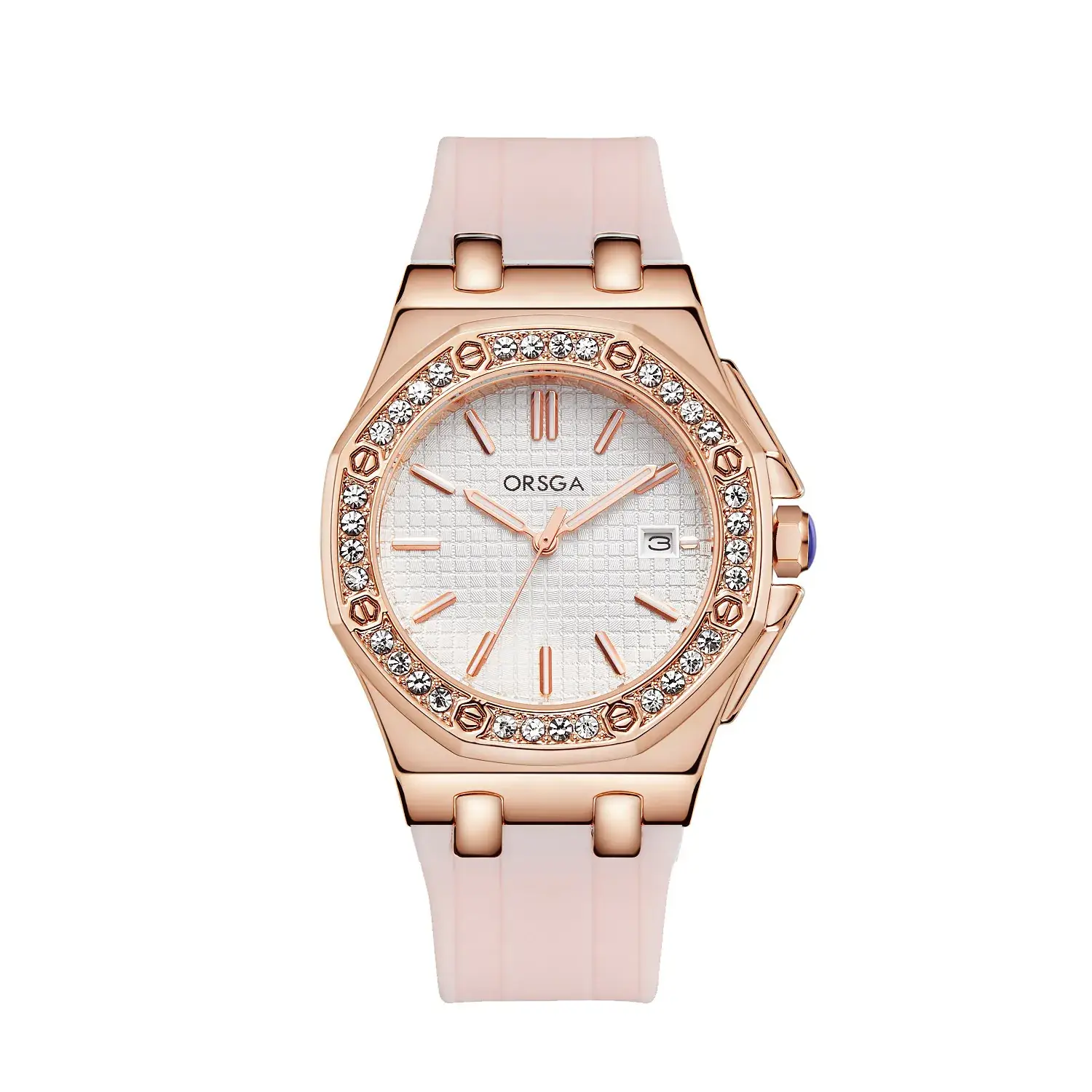 Women's Octagonal Gold Diamond Watch with Black Strap