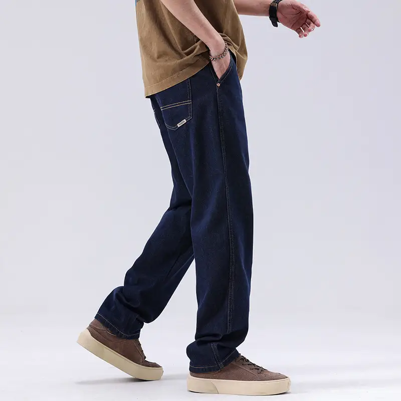 Men's Dark Blue Retro Straight Jeans Wide Leg Pants