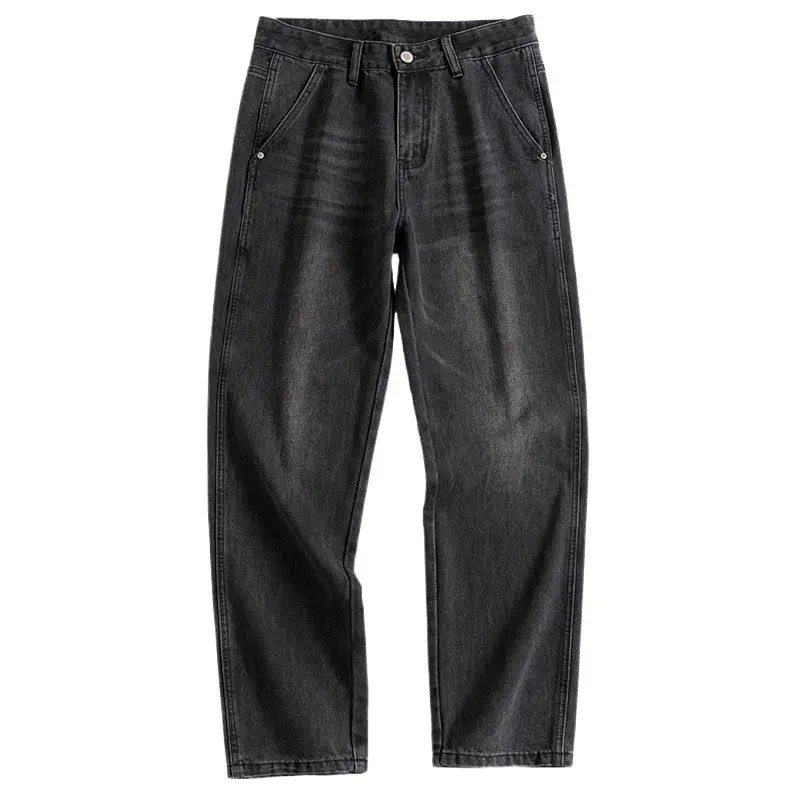 Men's Dark Blue Retro Straight Jeans Wide Leg Pants