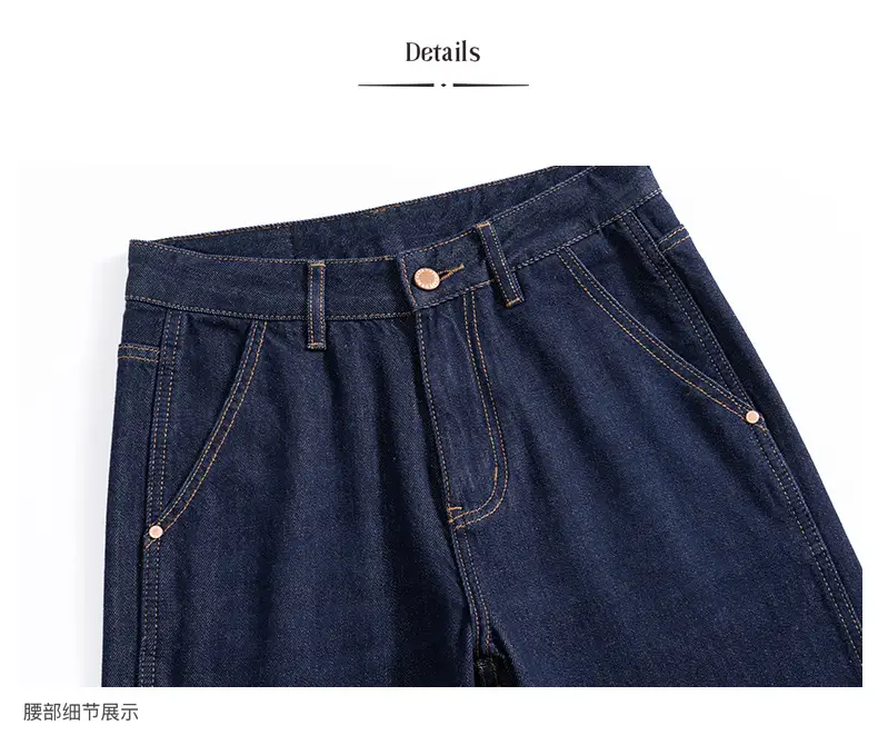 Men's Dark Blue Retro Straight Jeans Wide Leg Pants — feature 13