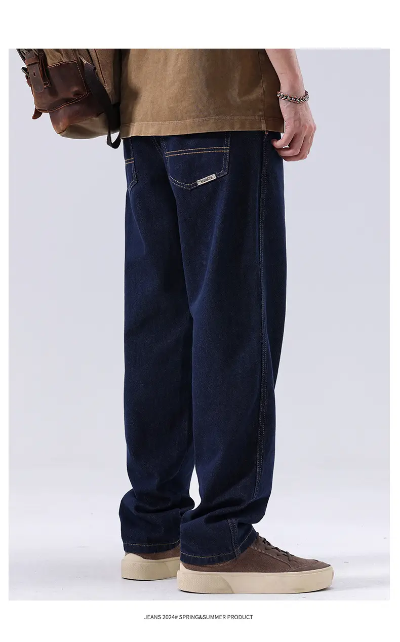 Men's Dark Blue Retro Straight Jeans Wide Leg Pants — feature 8
