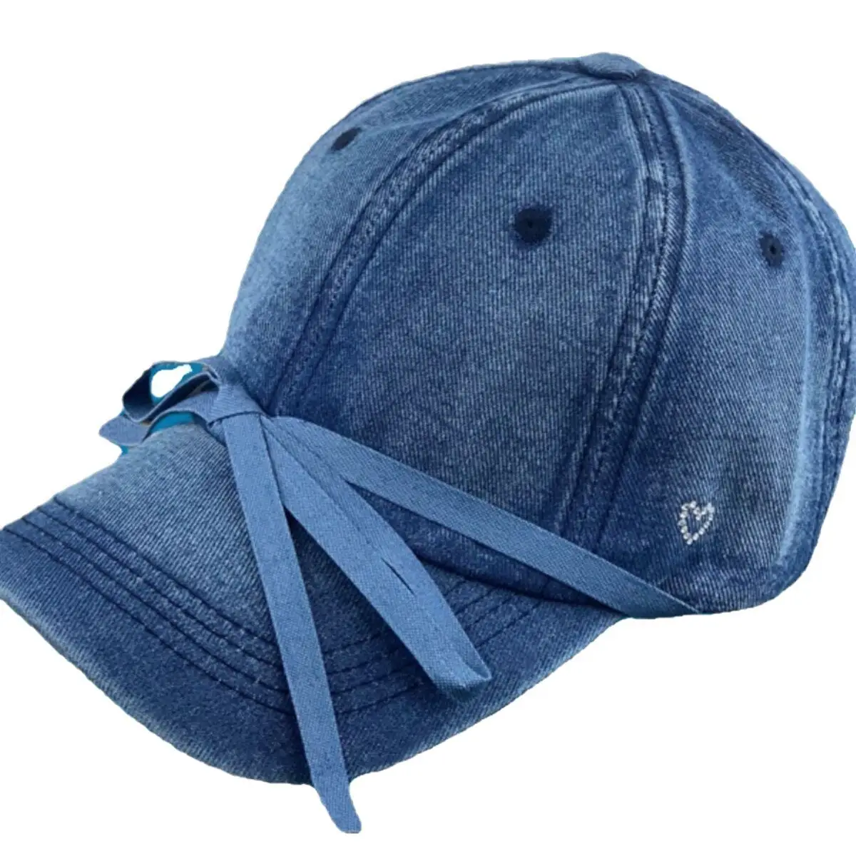 Denim Baseball Cap with Bow & Heart Design Large Head - Image 8