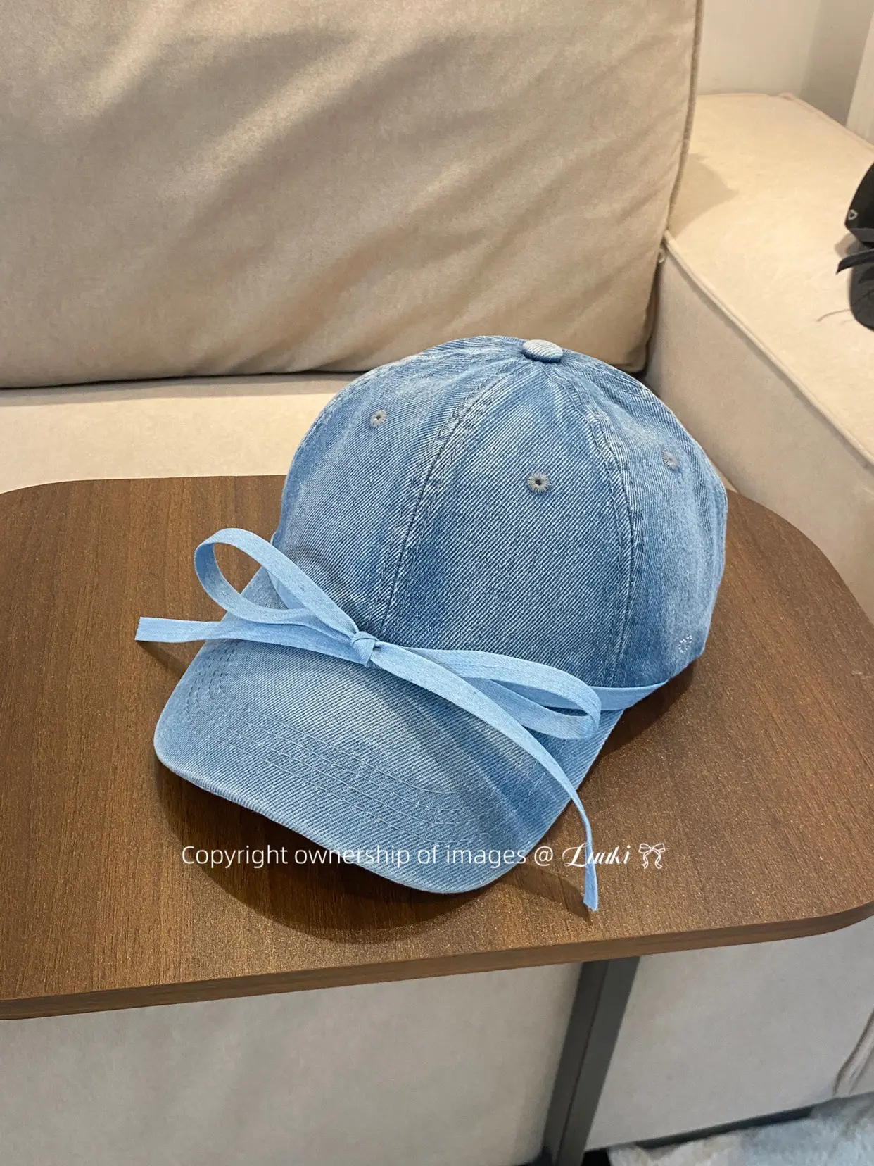 Denim Baseball Cap with Bow & Heart Design Large Head - Image 2