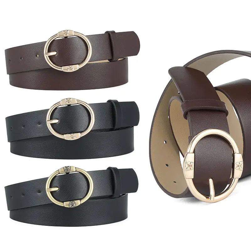 Women's Beige Leather Belt with Silver Metal Buckle - Image 7