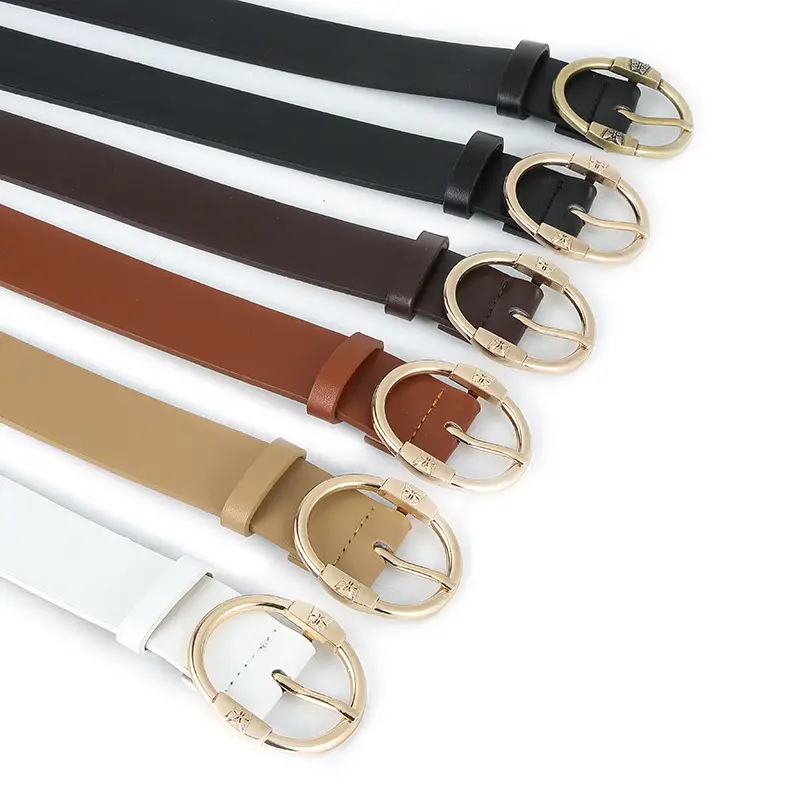 Women's Beige Leather Belt with Silver Metal Buckle - Image 8