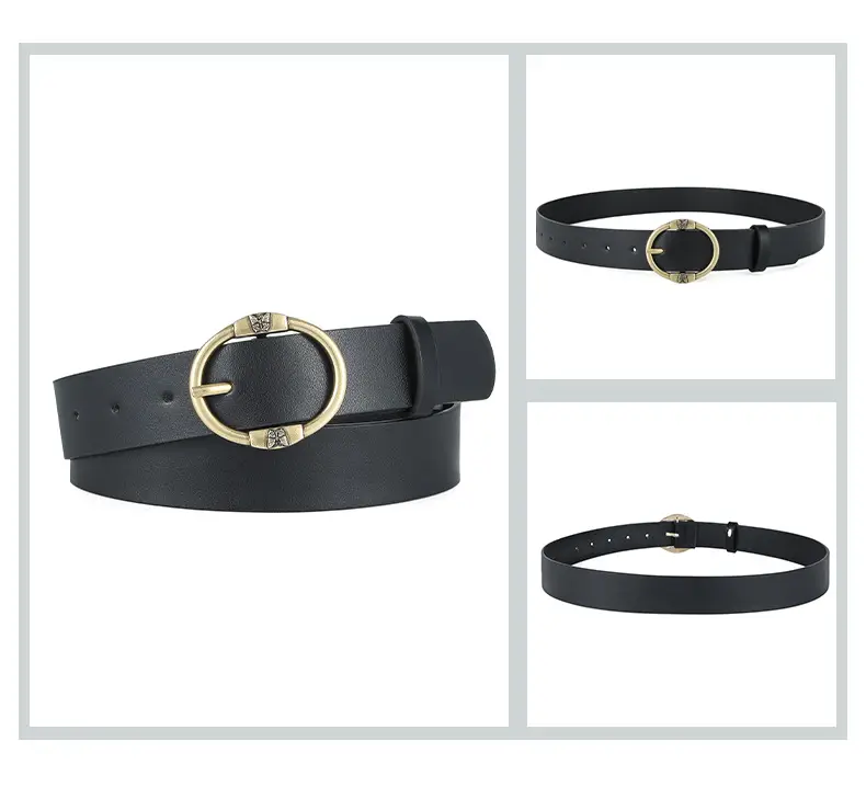 Women's Beige Leather Belt with Silver Metal Buckle — feature 41