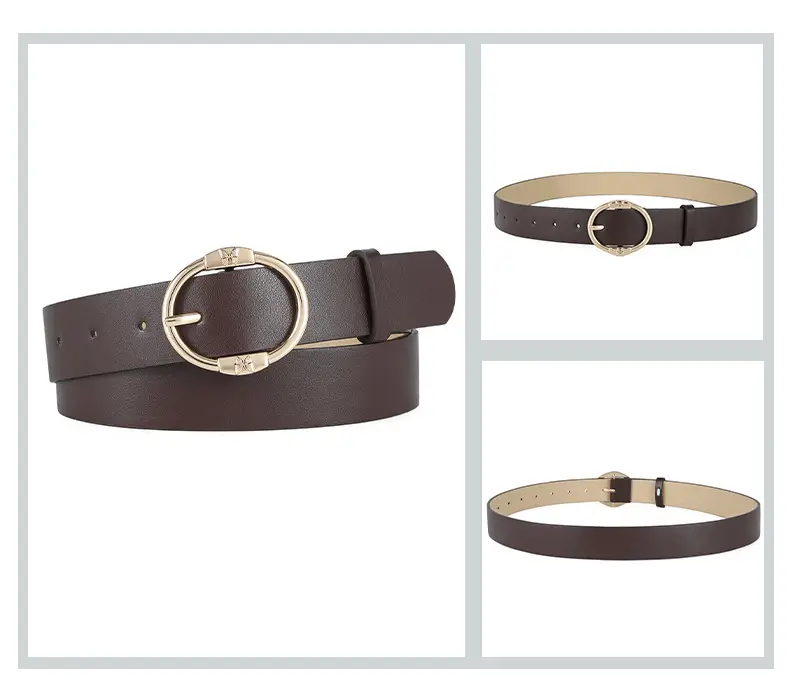 Women's Beige Leather Belt with Silver Metal Buckle — feature 42