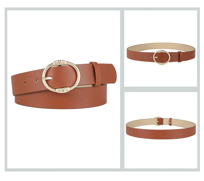 Women's Beige Leather Belt with Silver Metal Buckle — feature 43