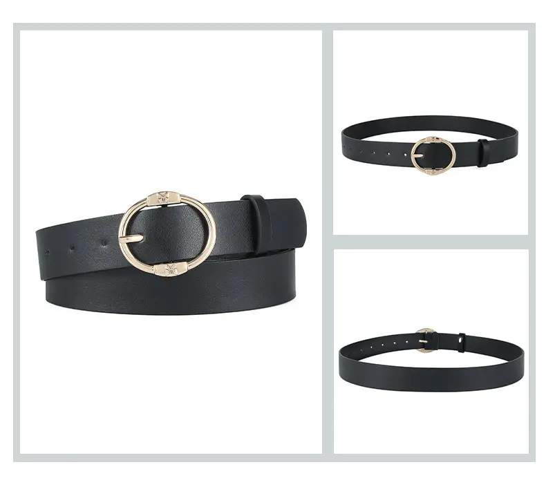 Women's Beige Leather Belt with Silver Metal Buckle — feature 44