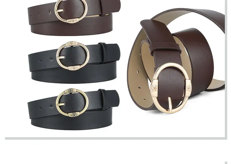 Women's Beige Leather Belt with Silver Metal Buckle — feature 46