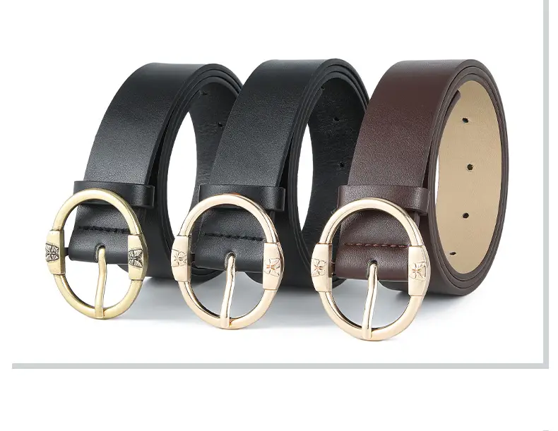 Women's Beige Leather Belt with Silver Metal Buckle — feature 47