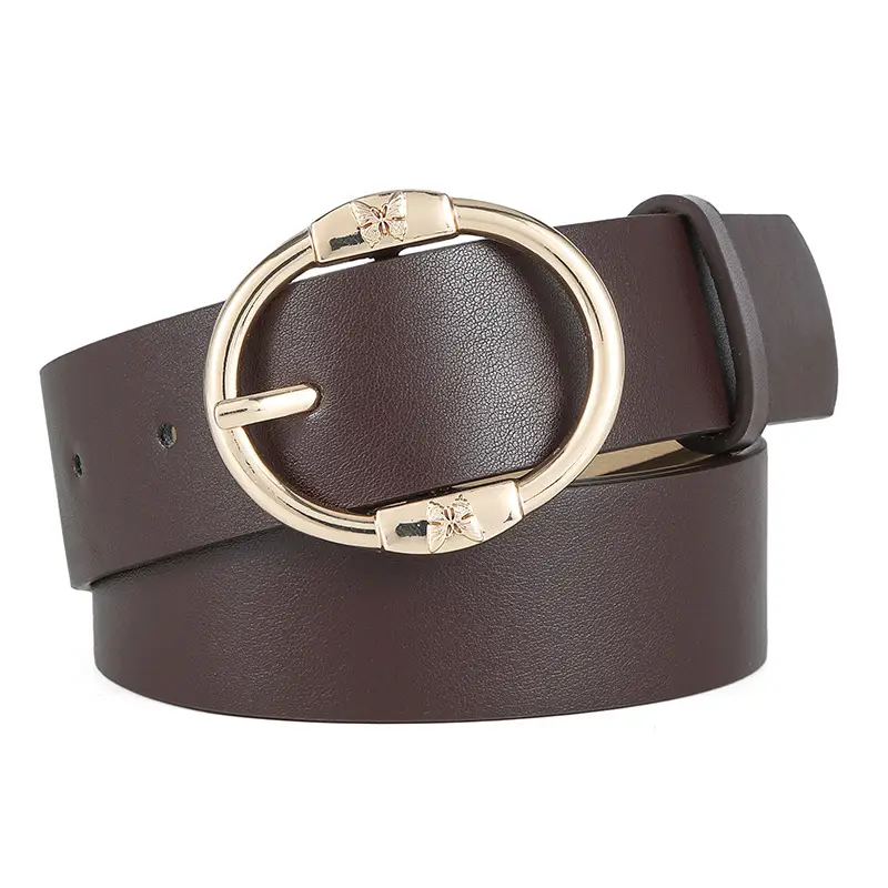 Women's Beige Leather Belt with Silver Metal Buckle - Image 2