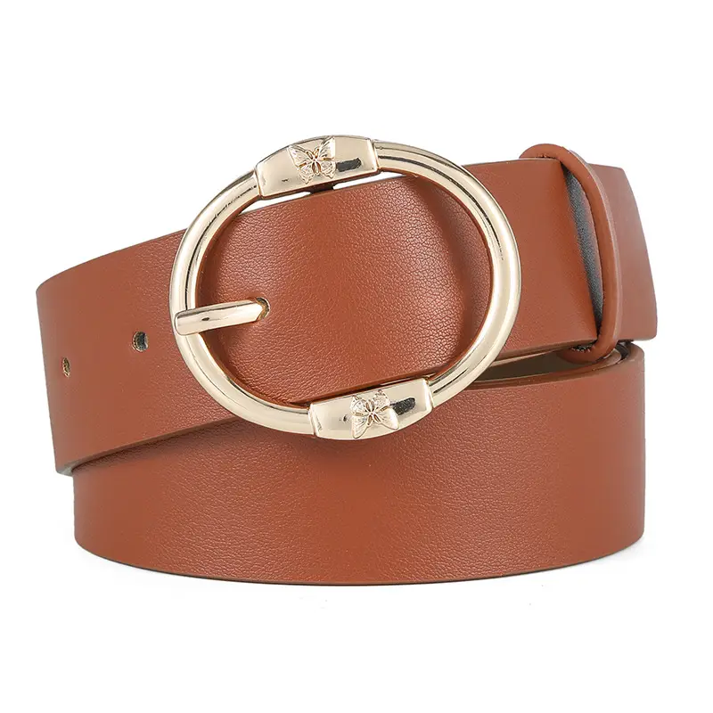 Women's Beige Leather Belt with Silver Metal Buckle - Image 3