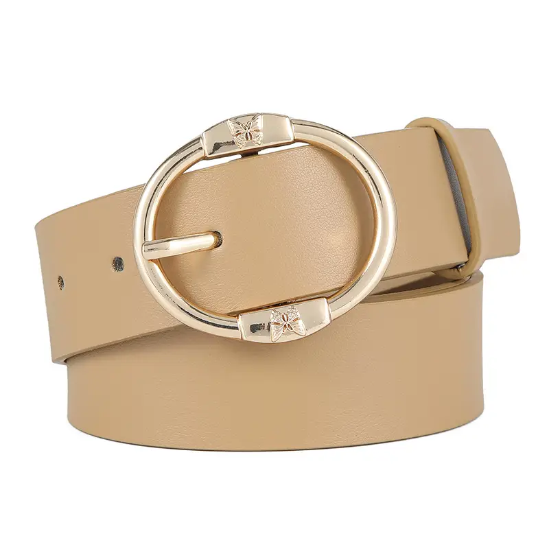 Women's Beige Leather Belt with Silver Metal Buckle - Image 4