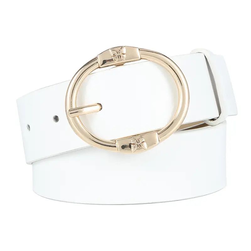 Women's Beige Leather Belt with Silver Metal Buckle - Image 5