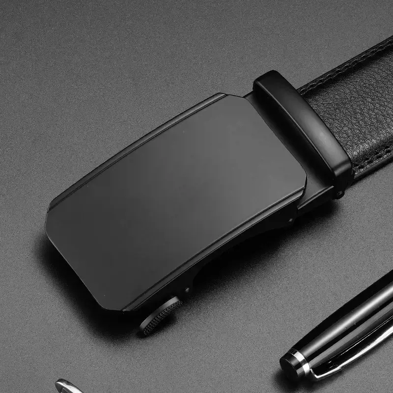 Men's Black Leather Belt with Automatic Buckle Business Casual - Image 3