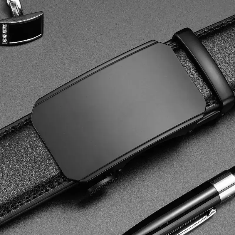 Men's Black Leather Belt with Automatic Buckle Business Casual - Image 4