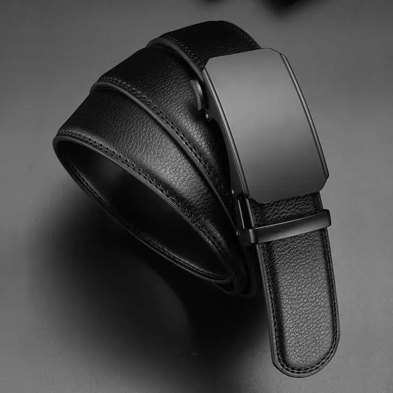 Men's Black Leather Belt with Automatic Buckle Business Casual - Image 5